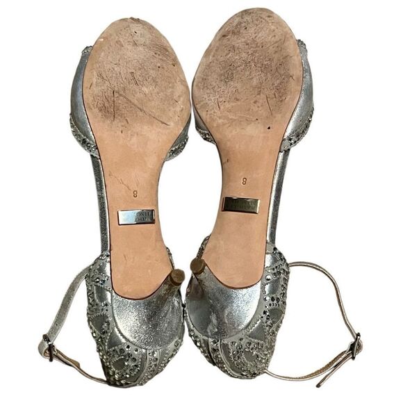 Badgley, Mishka sandal Silver Leather Bling Ankle Strap Kitten Heel 8 - Picture 12 of 12